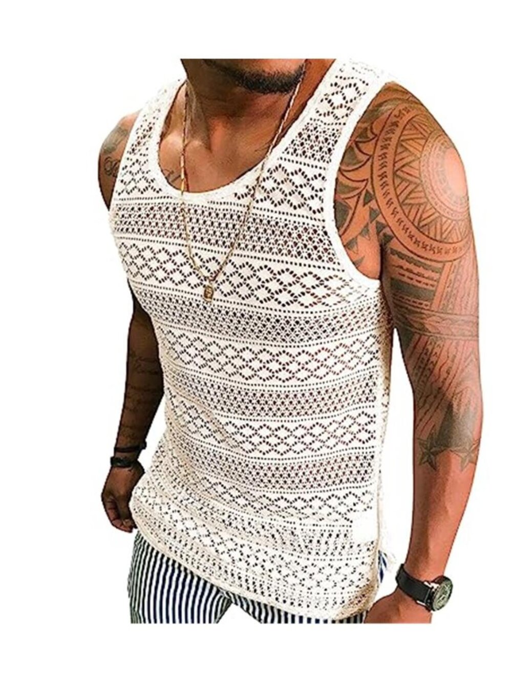 Mens See Through Vest Crewneck Sleeveless Tank Tops Muscle Sexy Mesh